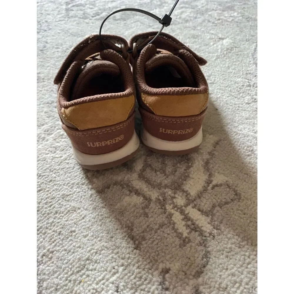 Stride Rite-Baby Walker Brown Canvas Sneakers with Velcro stretchy laces